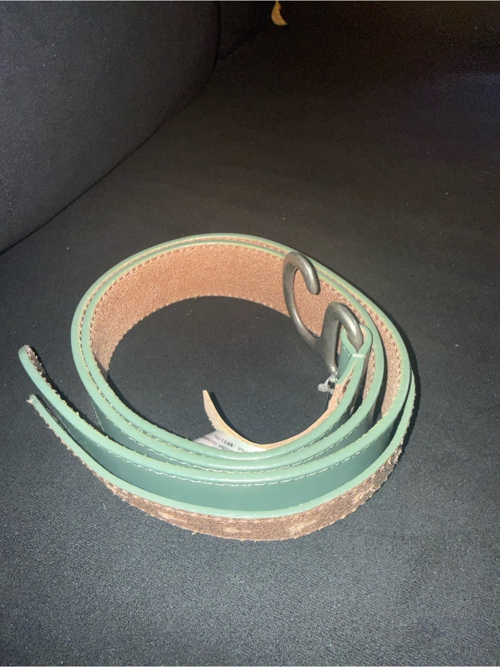 NWOT Free People Green Leather Belt with Silver Double-Loop Buckle